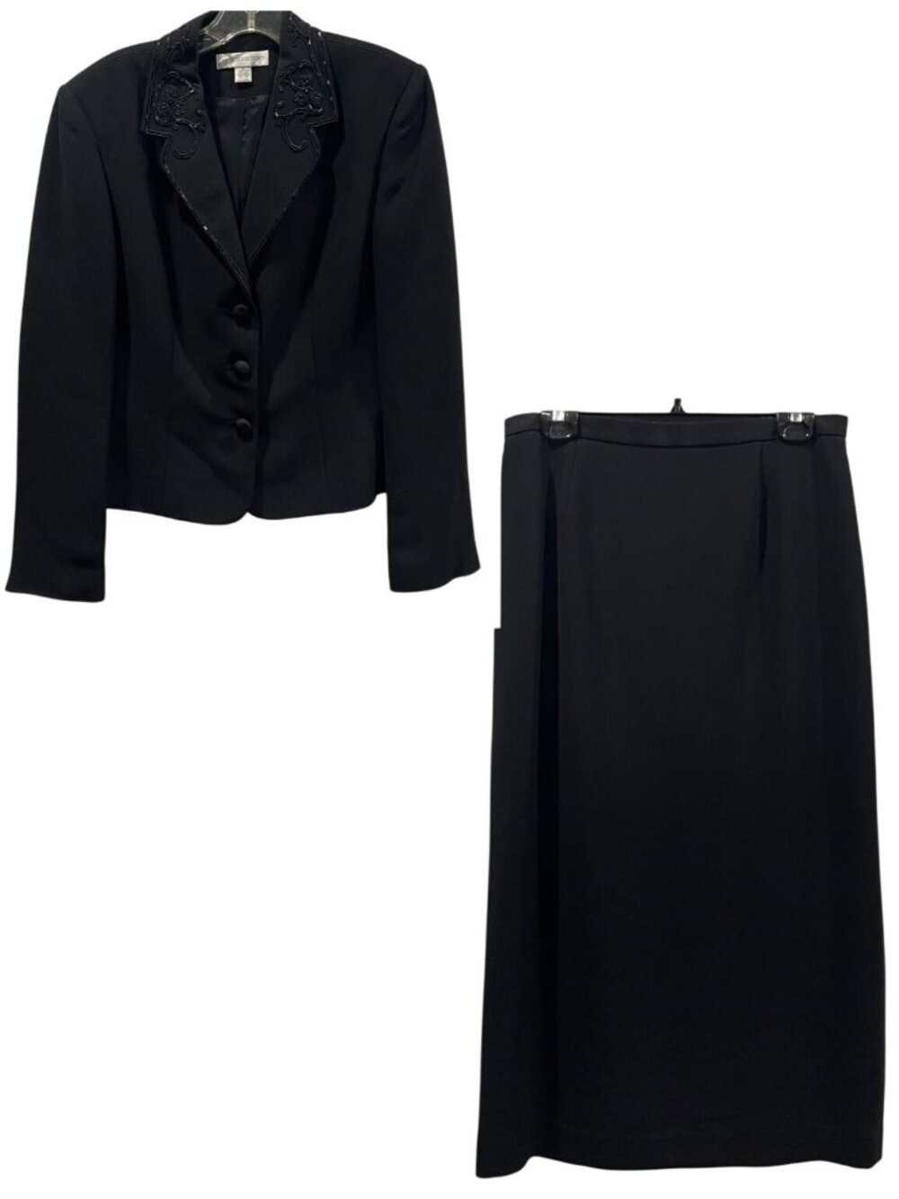 Petite Sophisticate Beaded Embroidered Skirt Suit Set 14 Black Formal Evening
